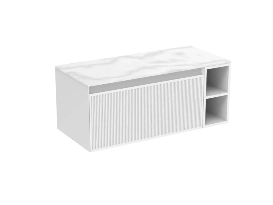 Saneux Monument 100cm Kit - 80cm 1 Drawer Wall Mounted Unit, 20cm Spacer & 100cm Countertop - Matte White product image - Image 3