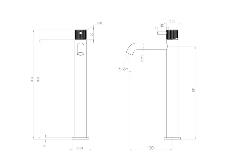 Saneux Cos Tall Basin Mixer Body - Brushed Nickel detail view - Image 2