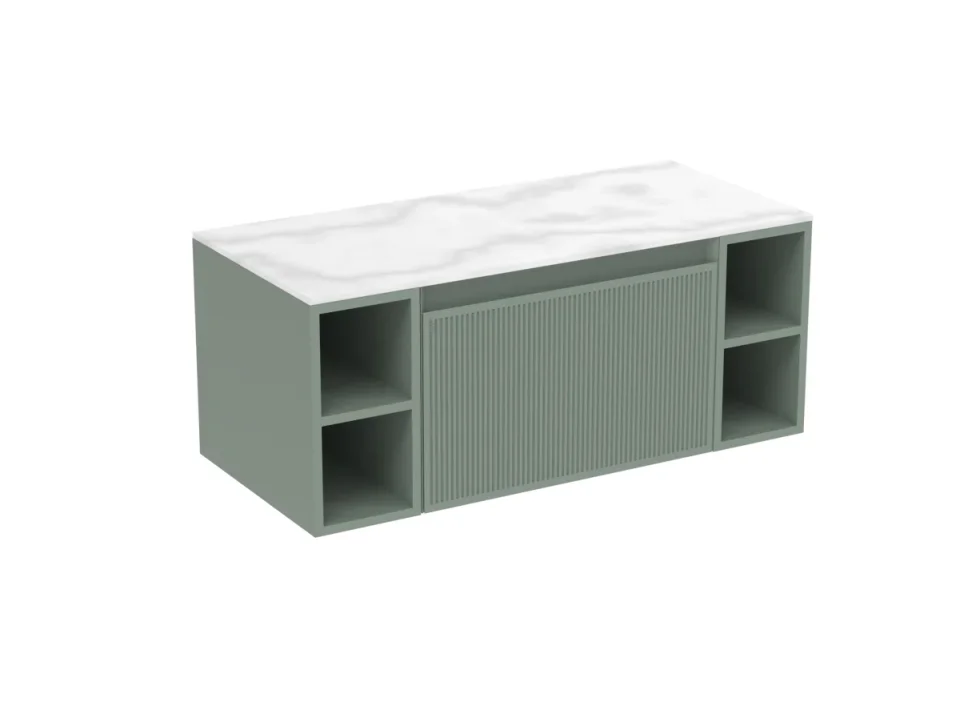 Saneux Monument 100cm Kit - 60cm 1 Drawer Wall Mounted Unit, 2 X 20cm Spacers & 100cm Countertop - Matte Sage product image - Image 3