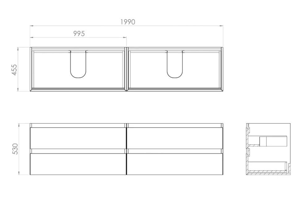 Saneux Uni 200cm Kit - 2 X 100cm 2 Drawer Wall Mounted Unit & 200cm Countertop - English Oak detail view - Image 3