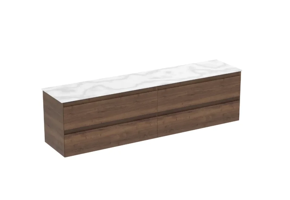 Saneux Uni 200cm Kit - 2 X 100cm 2 Drawer Wall Mounted Unit & 200cm Countertop - English Oak product image - Image 4