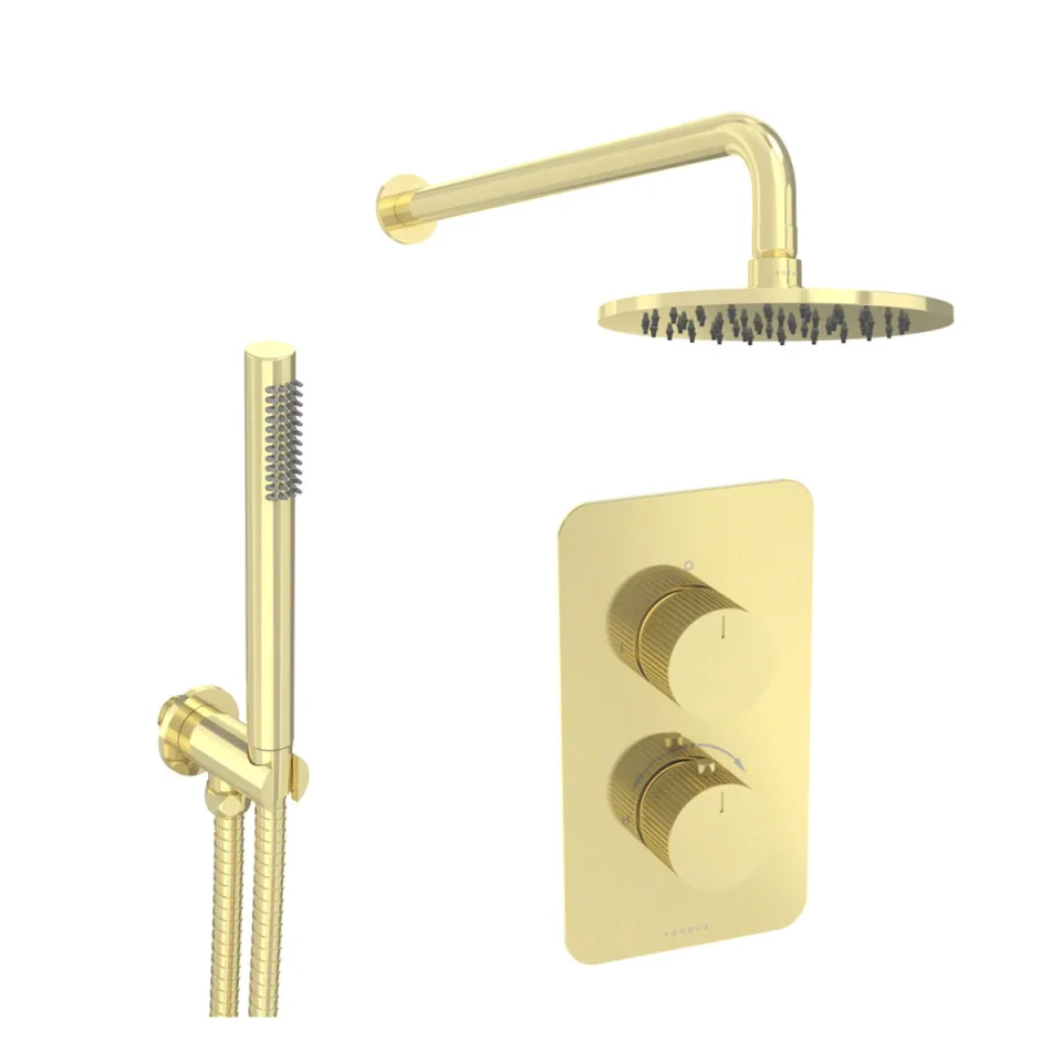 Saneux Cos 2 Way Shower Kit - W/ Slim Handset - Fluted - Brushed Brass product image - Image 2