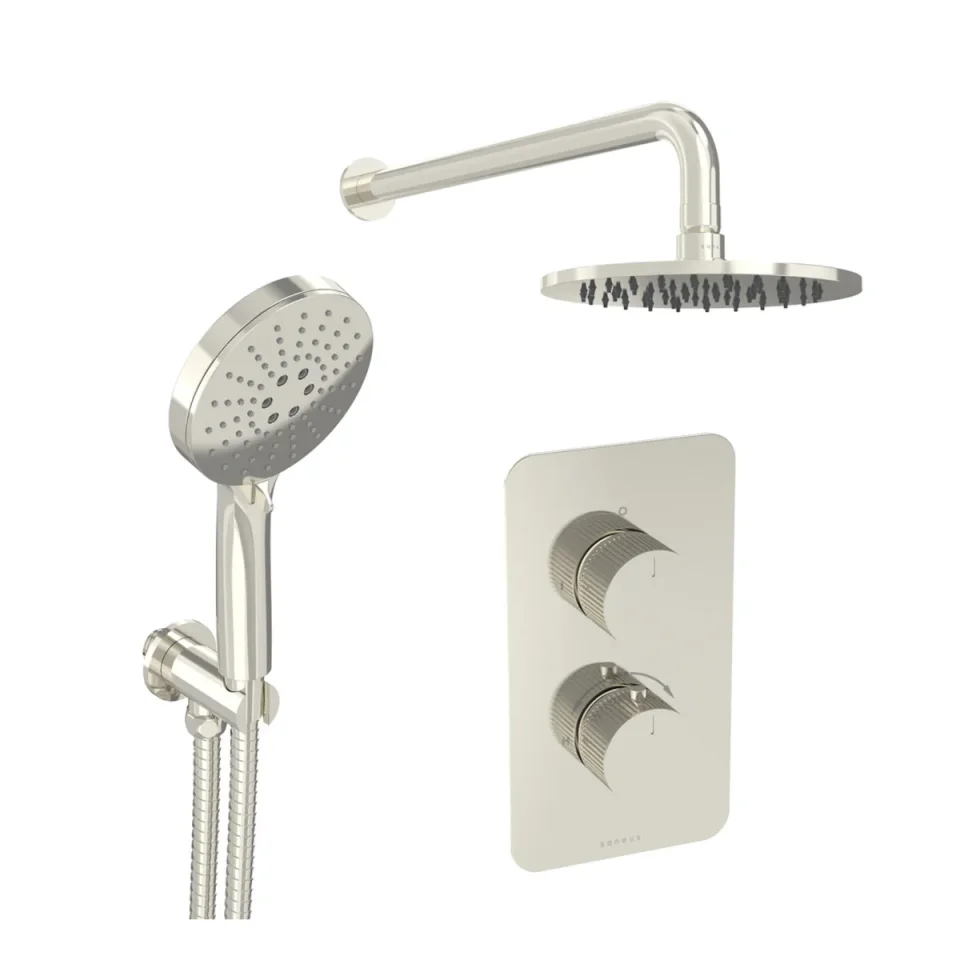 Saneux Cos 2 Way Shower Kit - W/ 3 Function Handset & Shower Head - Fluted - Brushed Nickel product image - Image 2