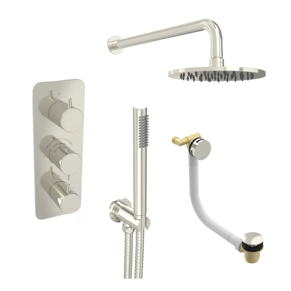 Saneux Eden 3 Way Shower Kit - W/ Slim Handset & Bath Filler & Shower Head - Brushed Nickel product image - Image 2