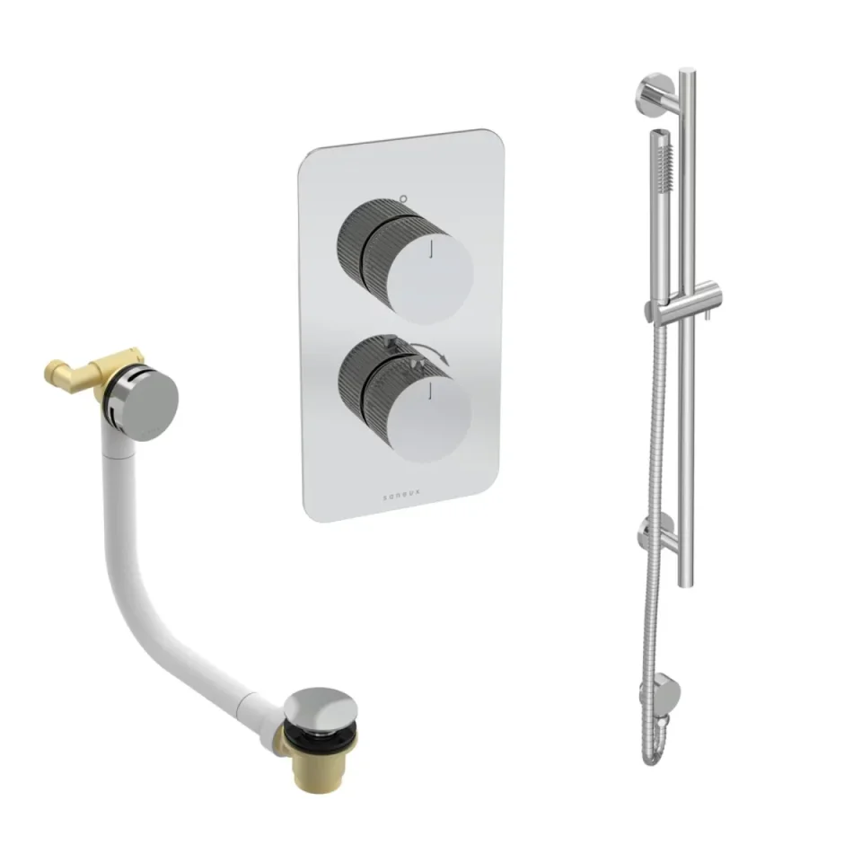 Saneux Cos 2 Way Shower Kit - W/ Slim Handset & Slider Rail & Bath Filler - Fluted - Chrome product image - Image 2