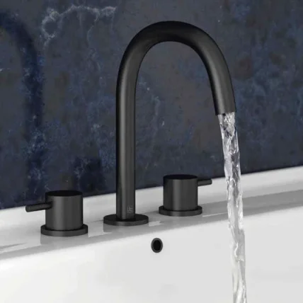 Just Taps 3 Hole Deck Mounted Basin Mixer With Designer Handle Matt Black detail view - Image 2