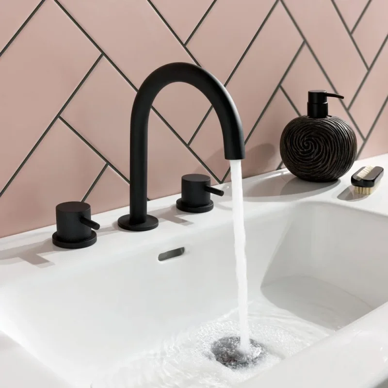 Just Taps 3 Hole Deck Mounted Basin Mixer With Designer Handle Matt Black detail view - Image 3