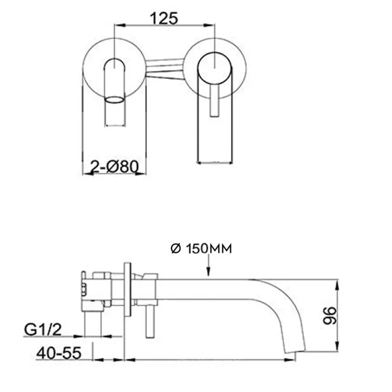 Just Taps Vos Single Lever Wall Mounted Basin Mixer 150mm Slim Spout detail view - Image 2