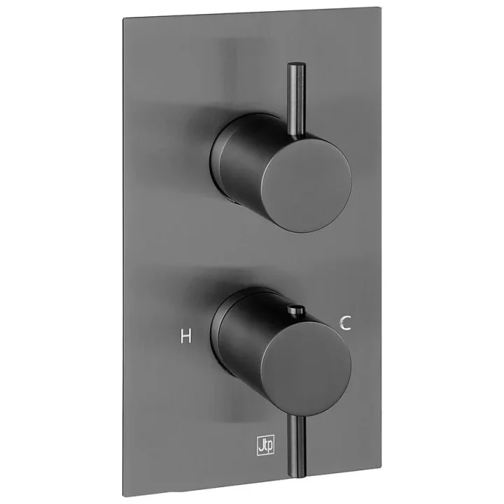 Just Taps Vos Thermostatic Concealed 2 Outlet Shower Valve Designer Handle Brushed Black product image - Image 2