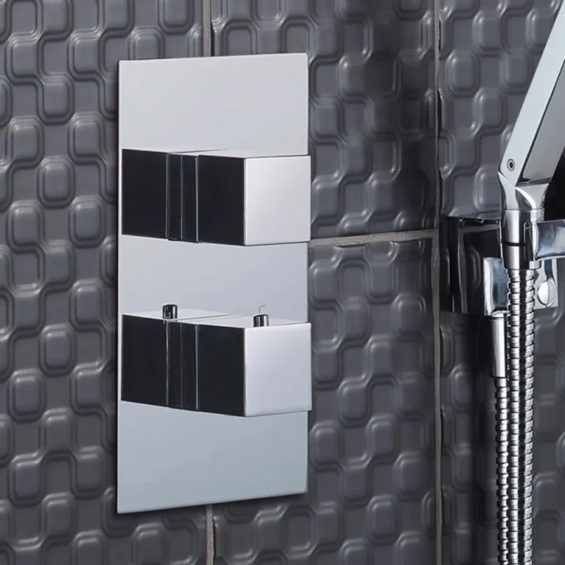Just Taps Athena Square Shower Valve 2 Handle 2 Outlet Chrome detail view - Image 2