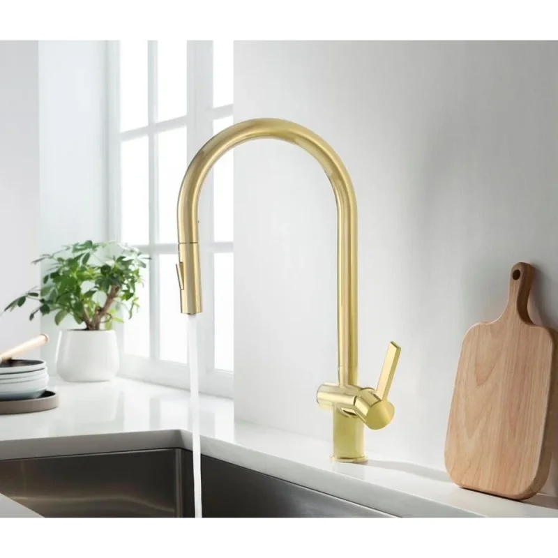 Just Taps Vos Brushed Brass Single Lever Pull Out Sink Mixer detail view - Image 5