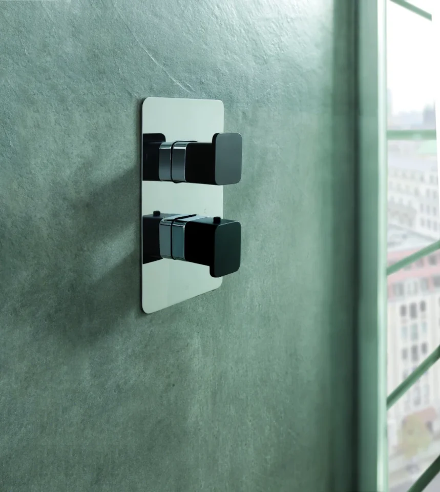 Just Taps Axel Thermo Concealed 1 Outlet Shower Valve Matt Black Handle Chrome detail view - Image 3