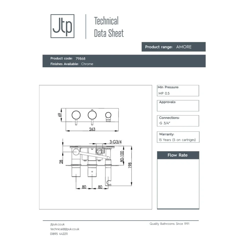 Just Taps Amore Thermostatic Concealed Shower Valve 2 Outlets Wth Handset Chrome detail view - Image 2