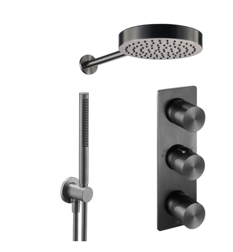 Just Taps Evo 2 Outlet Shower Valve, Arm 400mm,overhead Shower 250mm, Round Water Outlet - Matt Black product image - Image 2