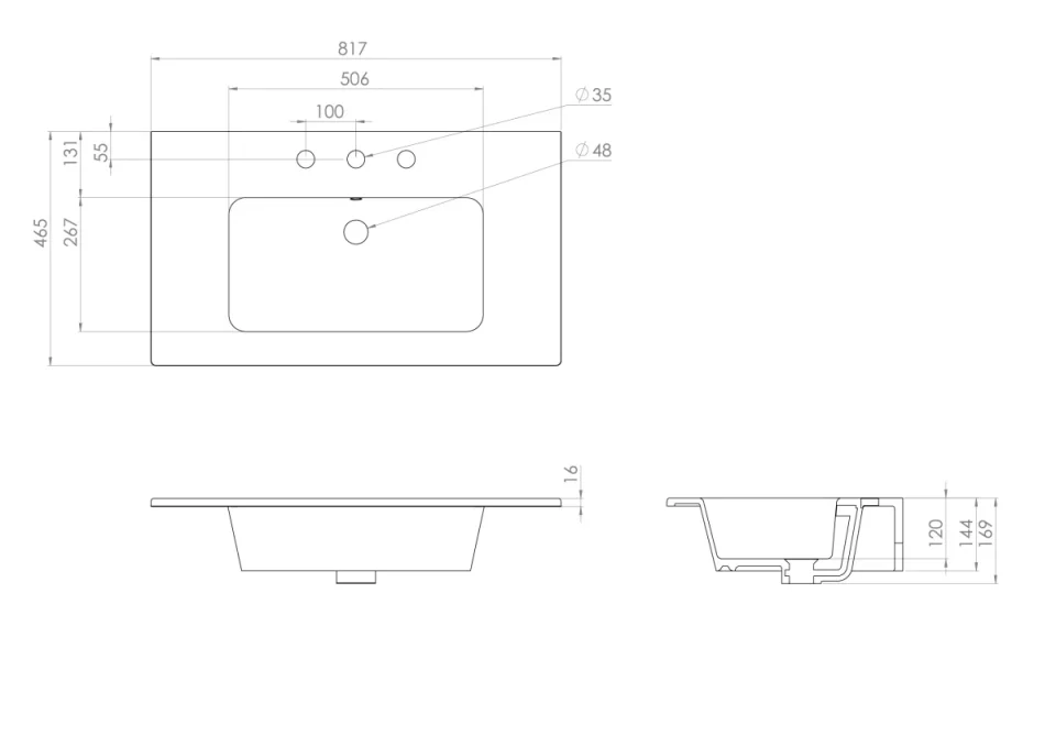 Saneux Uni 80x47cm Washbasin 3th product image - Image 3