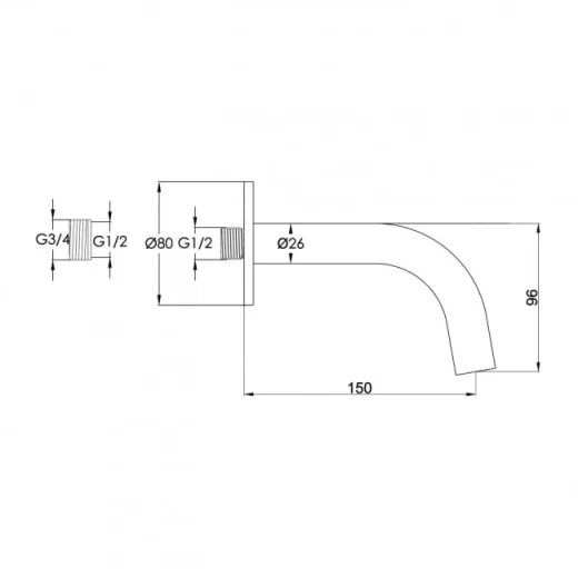 Just Taps Vos Bath/Basin Spout 150mm Brushed Brass detail view - Image 3
