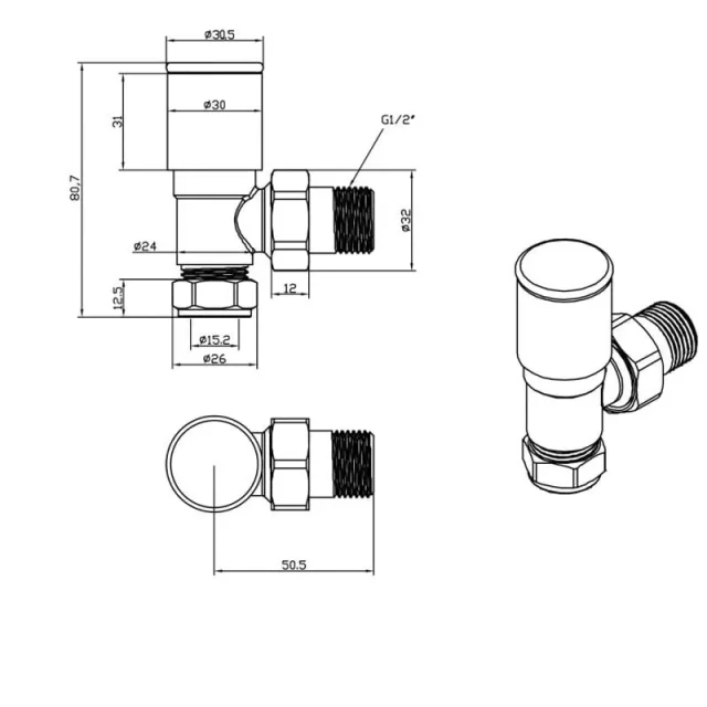 Just Taps Angled Radiator Valve Stainless Steel detail view - Image 2