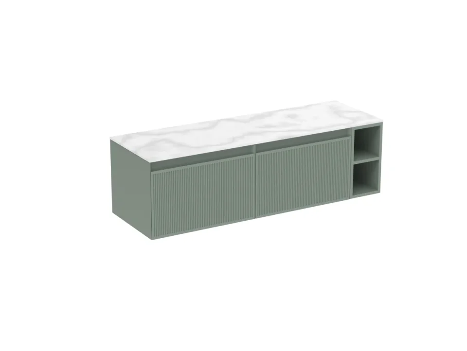 Saneux Monument 140cm Kit - 2 X 60cm 1 Drawer Wall Mounted Unit, 20cm Spacer & 140cm Countertop - Matte Sage product image - Image 3