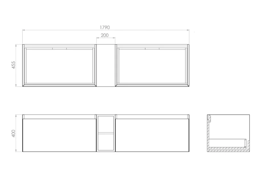 Saneux Uni 180cm Kit - 2 X 80cm 1 Drawer Wall Mounted Unit, 20cm Spacer & 180cm Countertop - English Oak detail view - Image 7