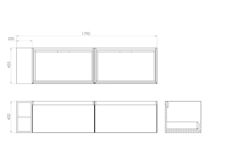Saneux Uni 180cm Kit - 2 X 80cm 1 Drawer Wall Mounted Unit, 20cm Spacer & 180cm Countertop - English Oak detail view - Image 8