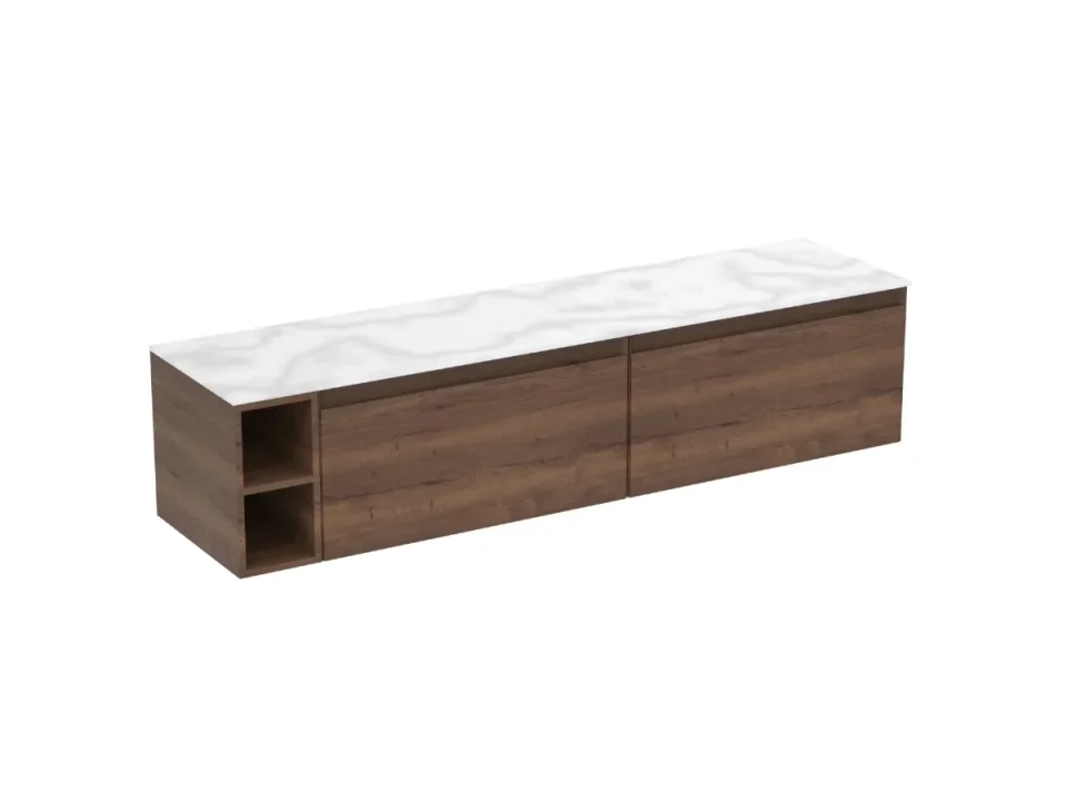 Saneux Uni 180cm Kit - 2 X 80cm 1 Drawer Wall Mounted Unit, 20cm Spacer & 180cm Countertop - English Oak detail view - Image 10