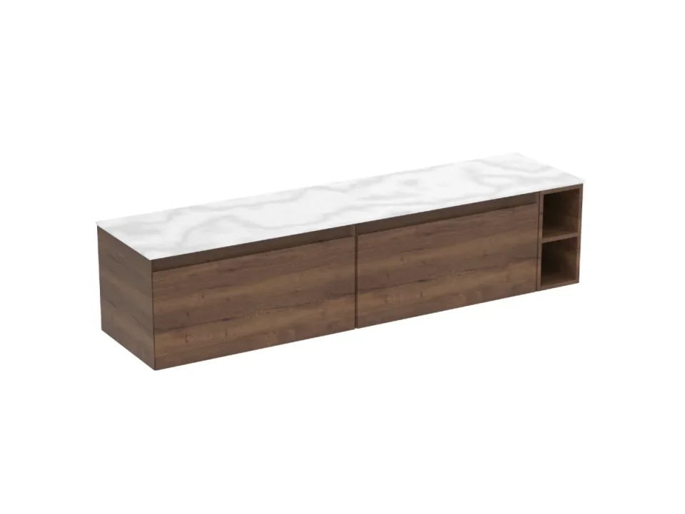 Saneux Uni 180cm Kit - 2 X 80cm 1 Drawer Wall Mounted Unit, 20cm Spacer & 180cm Countertop - English Oak detail view - Image 11