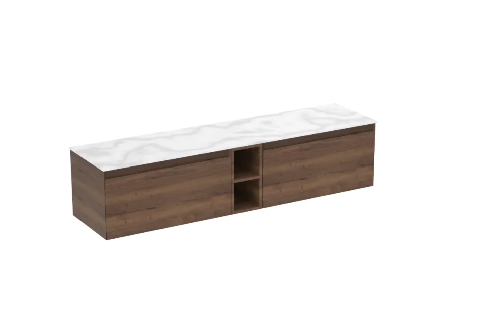 Saneux Uni 180cm Kit - 2 X 80cm 1 Drawer Wall Mounted Unit, 20cm Spacer & 180cm Countertop - English Oak product image - Image 12