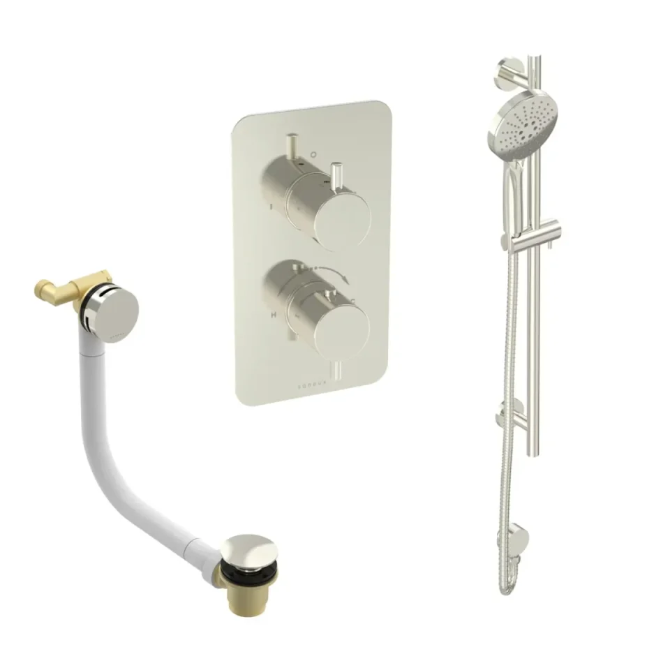 Saneux Cos 2 Way Shower Kit - W/ 3 Function Handset & Slider Rail & Bath Filler - Brushed Nickel product image - Image 2