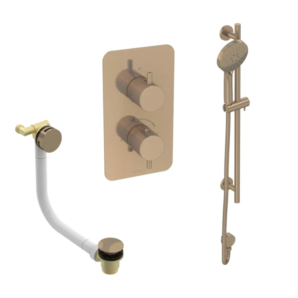 Saneux Cos 2 Way Shower Kit - W/ 3 Function Handset & Slider Rail & Bath Filler - Brushed Bronze product image - Image 2