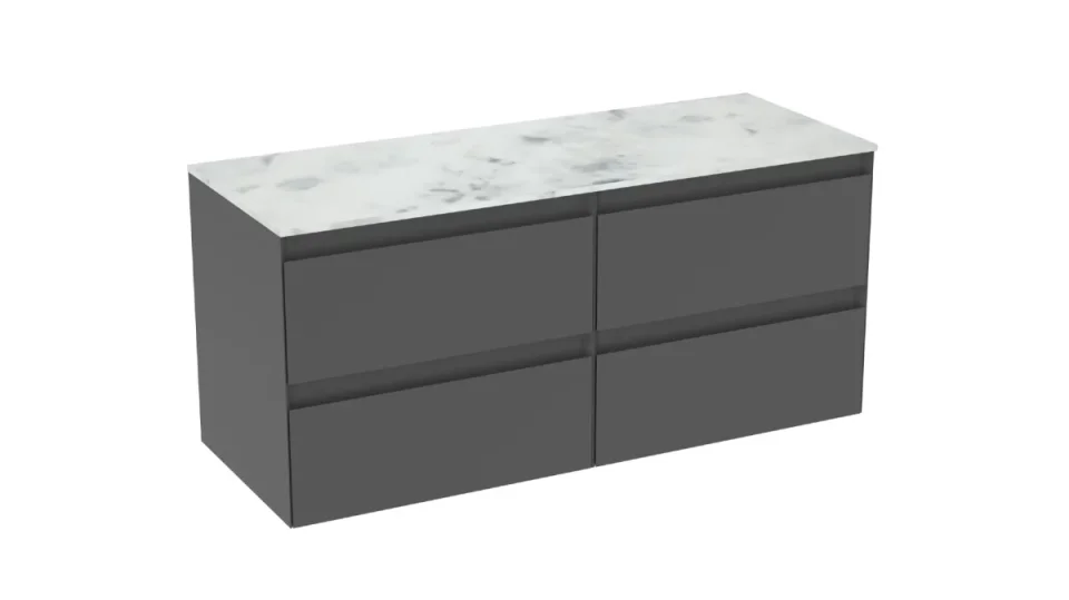 Saneux Uni 120cm 4 Drawer Wall Mounted Unit - Matte Anthracite detail view - Image 5