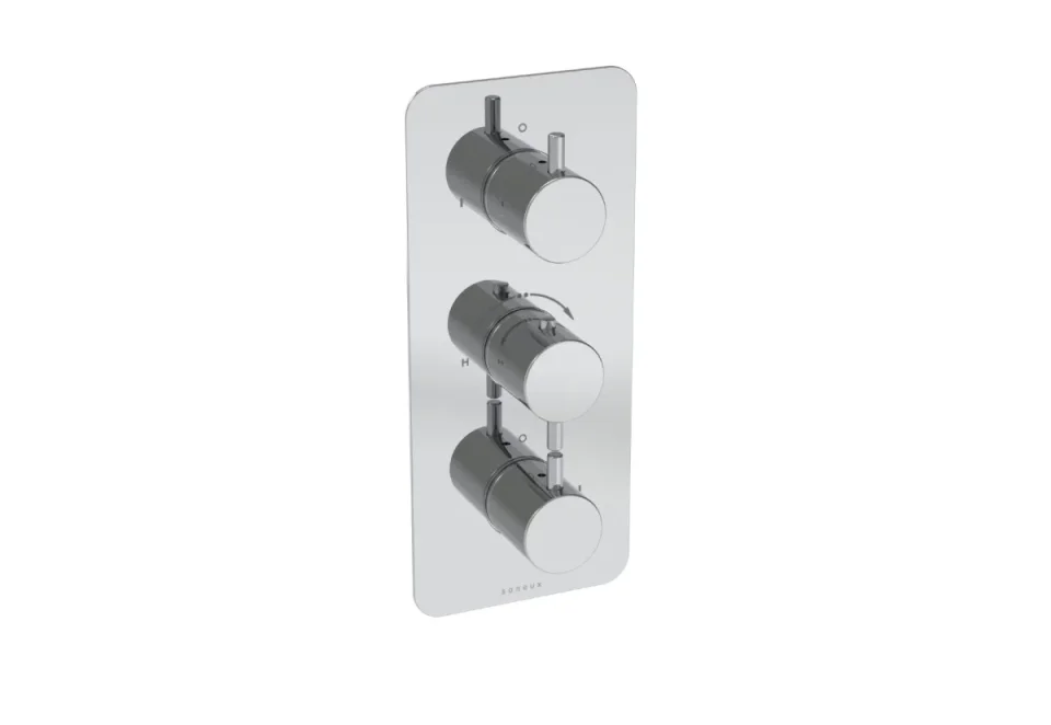 Saneux Cos 2 Way 3 Handle Thermostatic Shower Valve Kit - W/ Classic Handle - Portrait - Chrome product image - Image 4