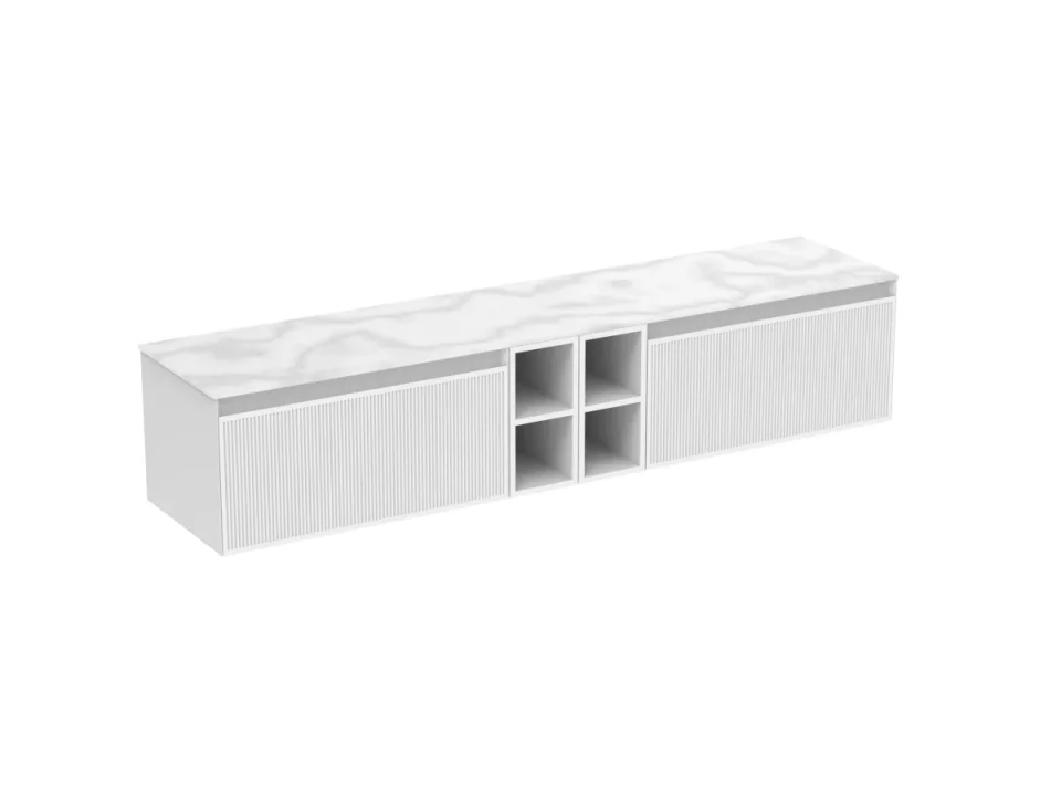 Saneux Monument 200cm Kit - 2 X 80cm 1 Drawer Wall Mounted Unit, 2 X 20cm Spacers & 200cm Countertop - Matte White product image - Image 3