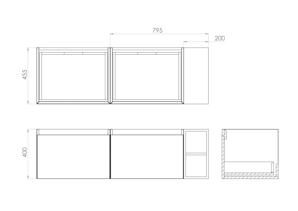 Saneux Uni 140cm Kit - 2 X 60cm 1 Drawer Wall Mounted Unit, 20cm Spacer & 140cm Countertop - Matte Anthracite detail view - Image 2