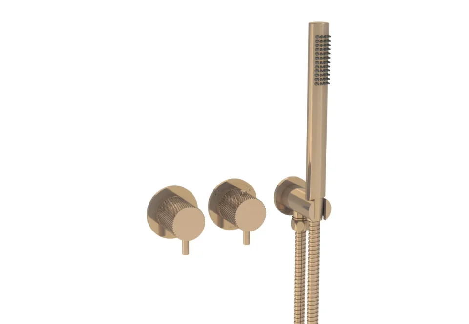 Saneux Cos 2 Way Thermostatic Shower Ring Valve Kit - W/ Knurled Handle & Handset - Portrait & Landscape - Brushed Bronze product image - Image 2