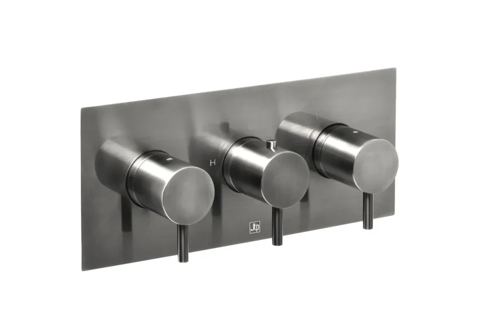 Just Taps Vos Thermostatic Concealed 3 Outlet Shower Valve Designer Handle Brushed Black product image - Image 2