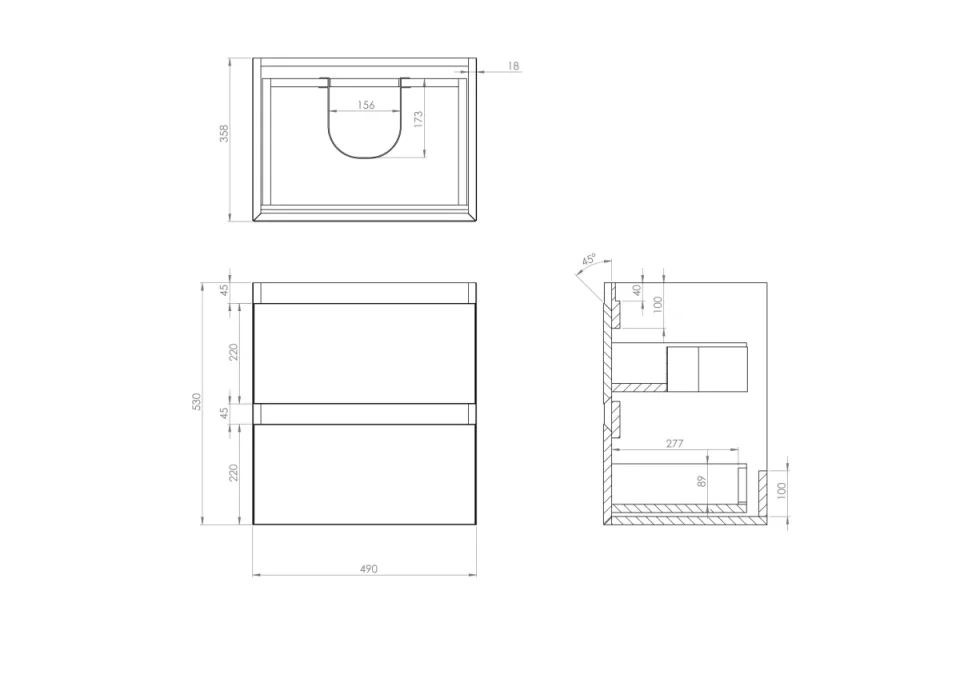 Saneux Uni 50cm 2 Drawer Wall Mounted Unit - Matte Anthracite detail view - Image 2