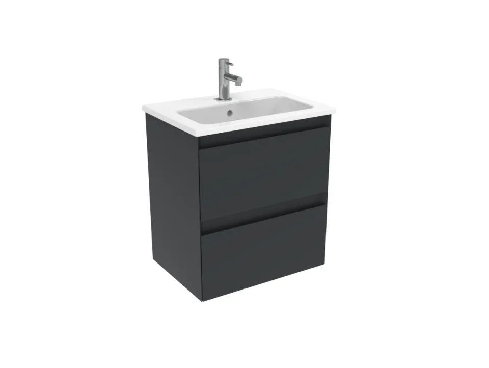 Saneux Uni 50cm 2 Drawer Wall Mounted Unit - Matte Anthracite detail view - Image 3