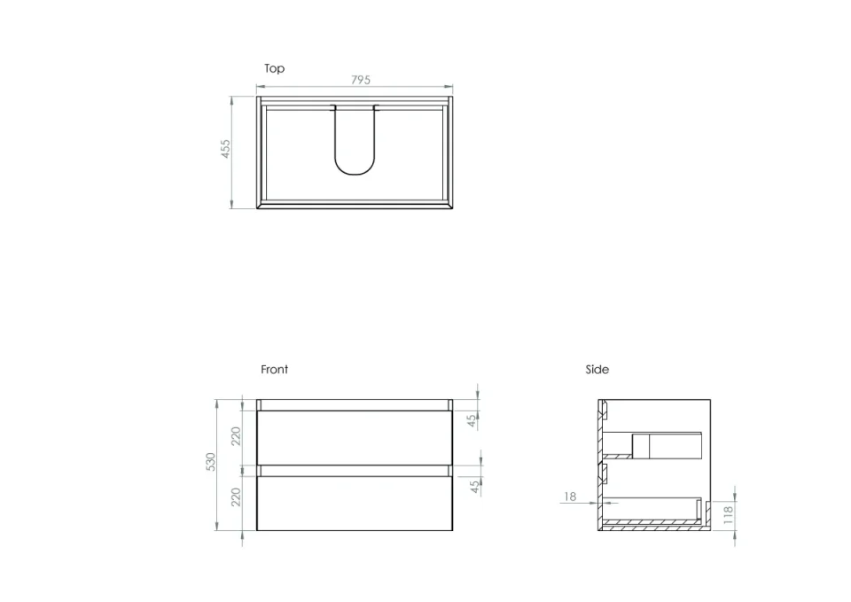 Saneux Uni 80cm 2 Drawer Wall Mounted Unit - English Oak detail view - Image 2