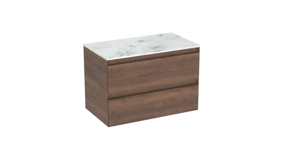 Saneux Uni 80cm 2 Drawer Wall Mounted Unit - English Oak detail view - Image 3