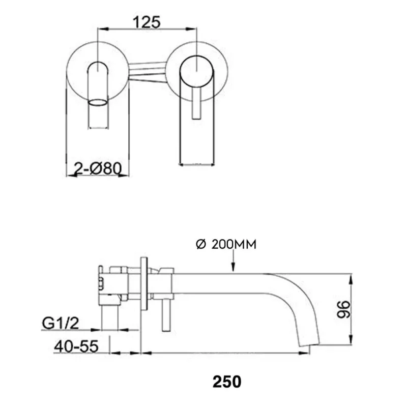 Just Taps Vos Single Lever Wall Mounted Basin Mixer Brushed Black Slim Spout With Designer Handle detail view - Image 2