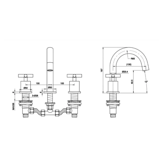 Just Taps Solex 3 Hole Deck Mounted Basin Mixer Chrome detail view - Image 2