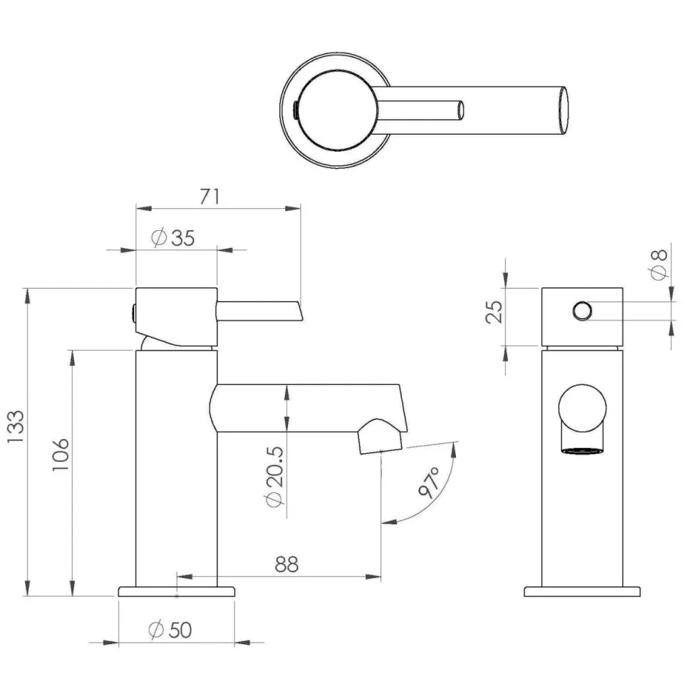 Saneux Cos Mini Basin Mixer - Brushed Brass detail view - Image 2