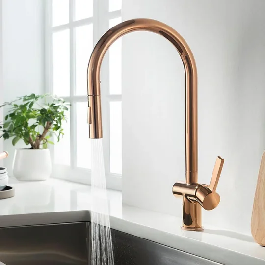 Just Taps Vos Rose Gold Single Lever Pull Out Sink Mixer detail view - Image 4
