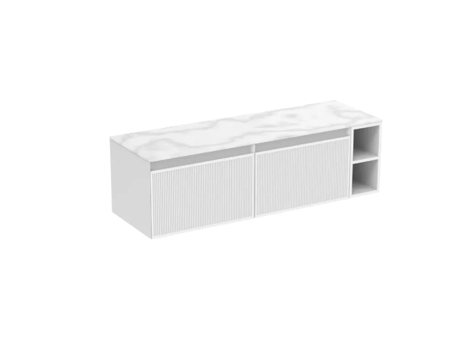 Saneux Monument 140cm Kit - 2 X 60cm 1 Drawer Wall Mounted Unit, 20cm Spacer & 140cm Countertop - Matte White product image - Image 4