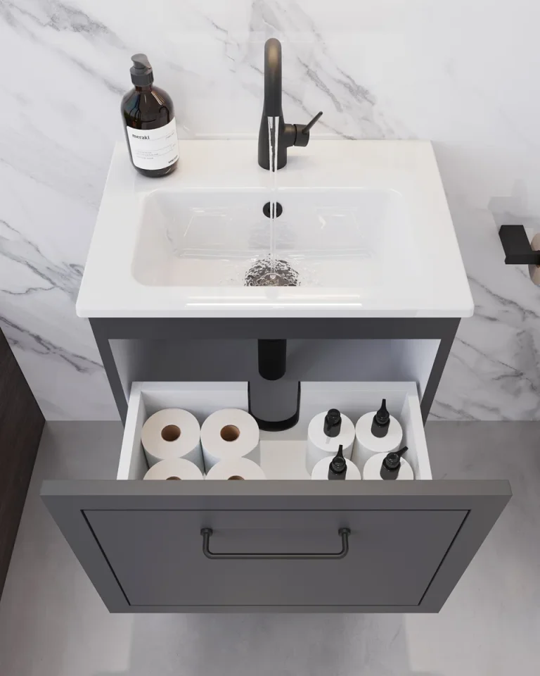 Saneux Kingsbury 50cm 1 Drawer Floor Standing Unit - Matte Anthracite detail view - Image 4