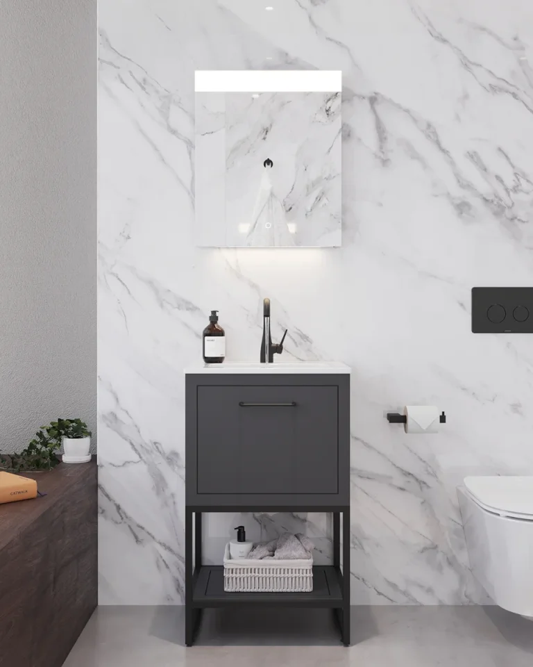 Saneux Kingsbury 50cm 1 Drawer Floor Standing Unit - Matte Anthracite detail view - Image 5