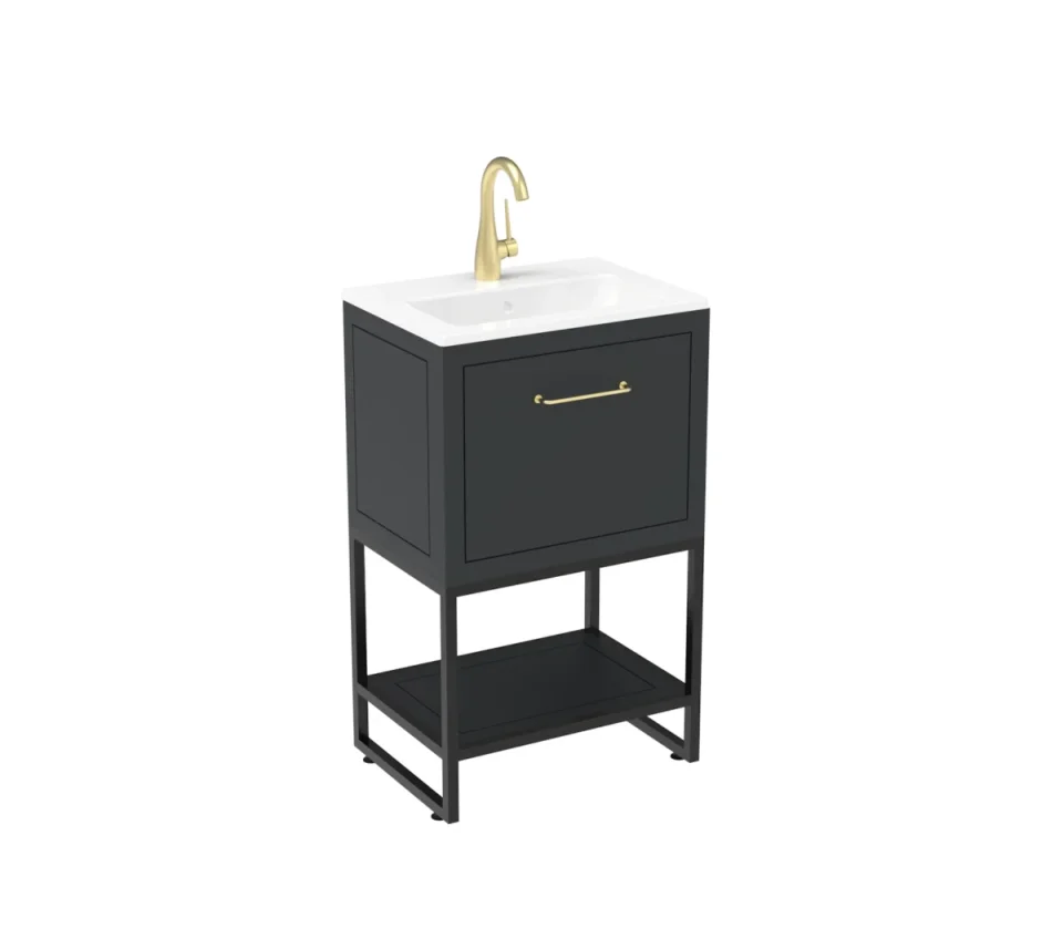 Saneux Kingsbury 50cm 1 Drawer Floor Standing Unit - Matte Anthracite detail view - Image 6