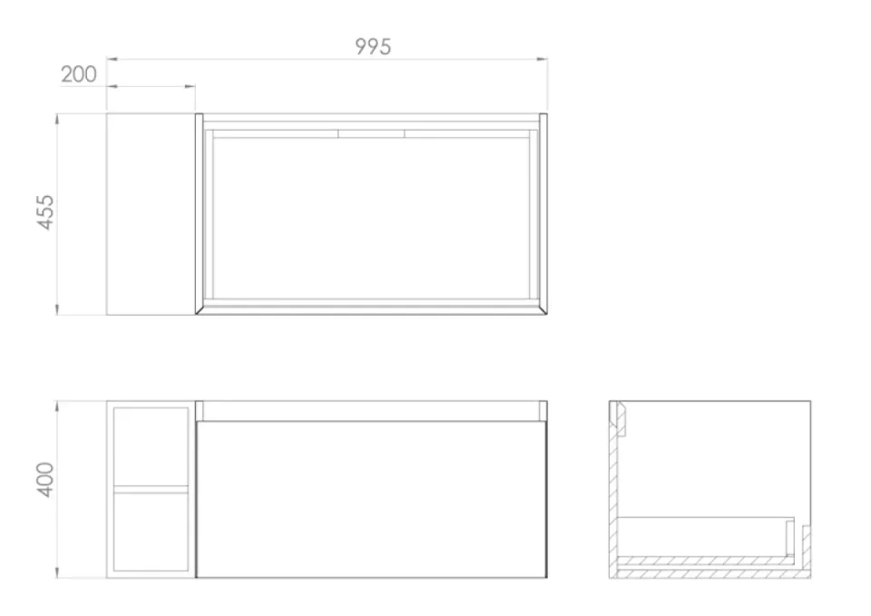 Saneux Uni 100cm Kit - 80cm 1 Drawer Wall Mounted Unit, 20cm Spacer & 100cm Countertop - Matte Anthracite detail view - Image 5