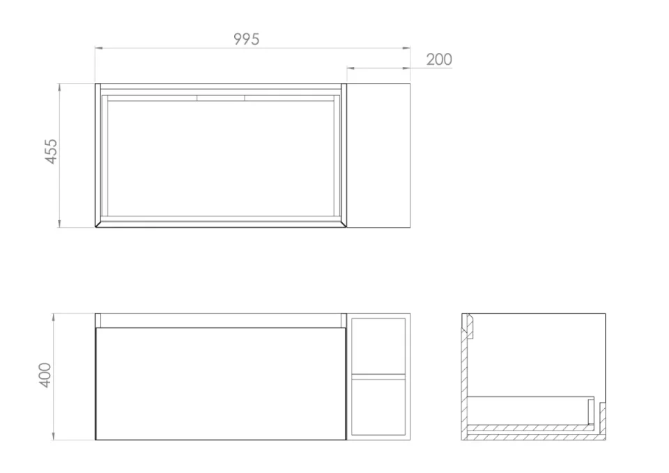 Saneux Uni 100cm Kit - 80cm 1 Drawer Wall Mounted Unit, 20cm Spacer & 100cm Countertop - Matte Anthracite detail view - Image 6