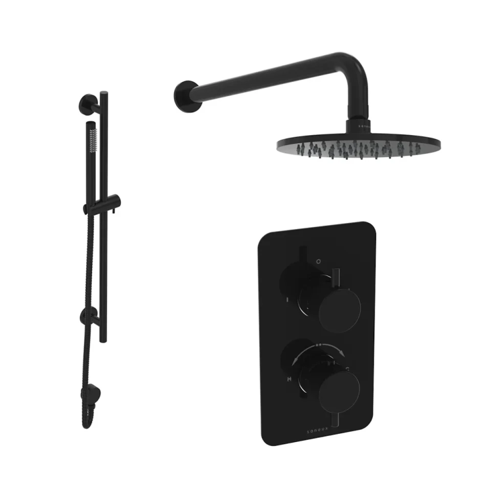 Saneux Cos 2 Way Shower Kit - W/ Slim Handset & Slider Rail & Shower Head - Satin Black product image - Image 2